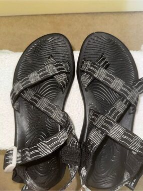 Chaco Women's Black Sandals with White Stripe Webbing